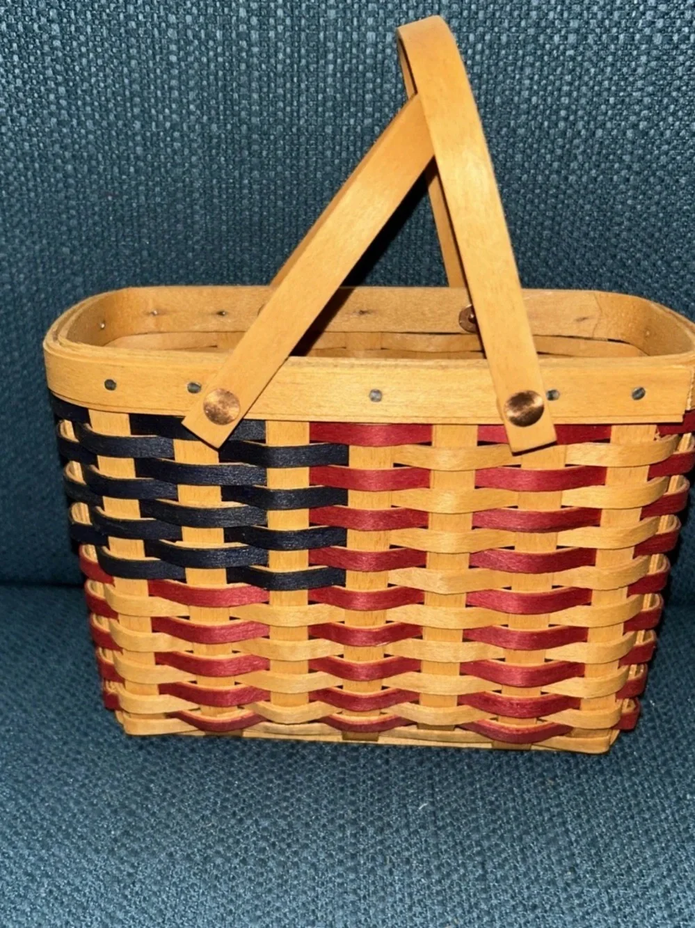 Longaberger 1998 Collectors Club 25th Anniversary Flag Basket Set Combo /2 Liner